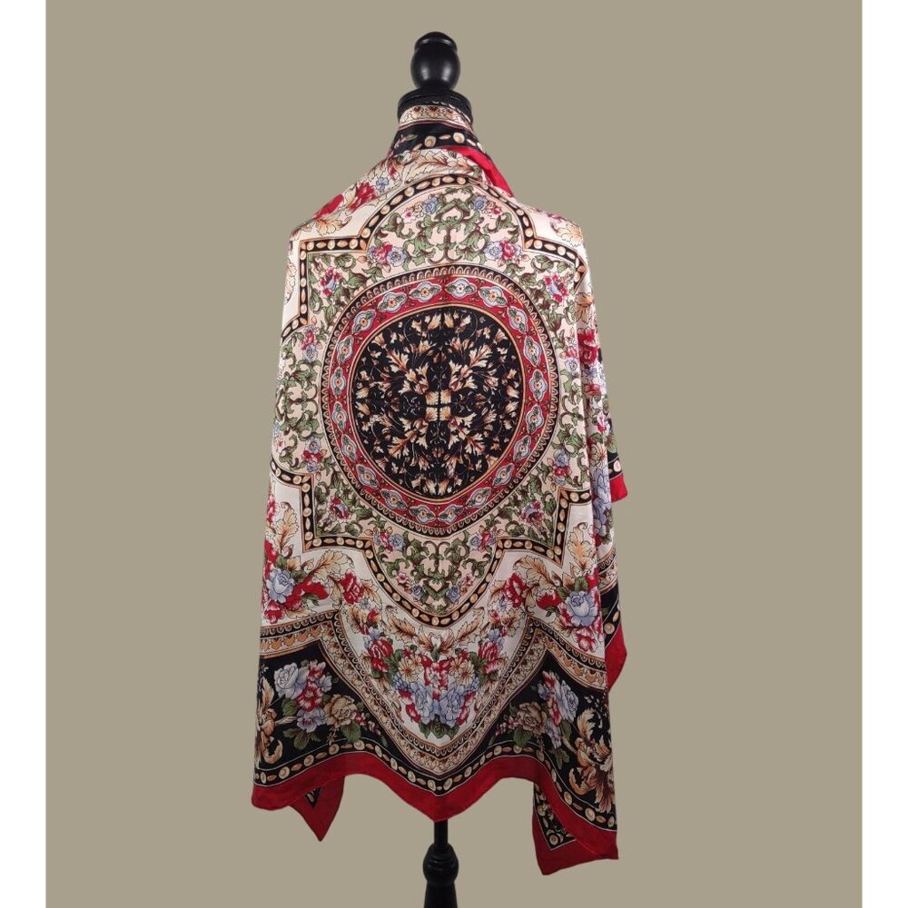 Vintage Diamond Brand Scarf Floral Print 100% Silk Multicolor Shawl Wrap 42"x42"